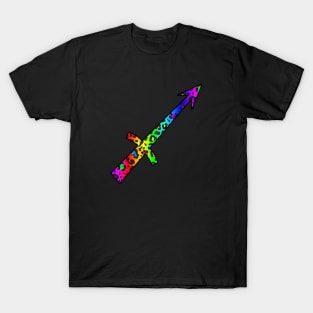 Sagittarius Zodiac Horoscope Symbol in Dark Rainbow Leopard Print T-Shirt